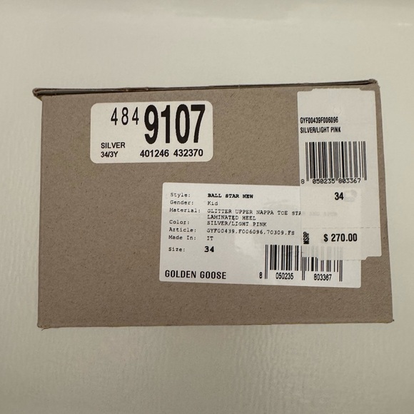 NWT Golden Goose … Silver/Blush Glitter Sneakers (size 34 approx size 3) - Picture 2 of 7